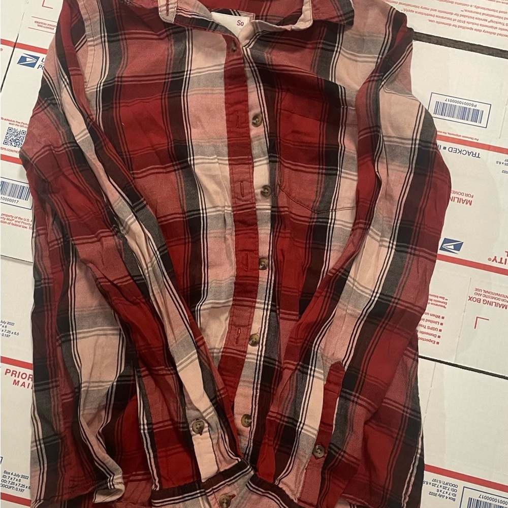 SO Red Plaid Button-Down Shirt